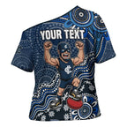 Personalized Carlton Blues Football Mascot Cross Shoulder Shirt Aboriginal Dot Art Style Vibrant Indigenous Pattern Design