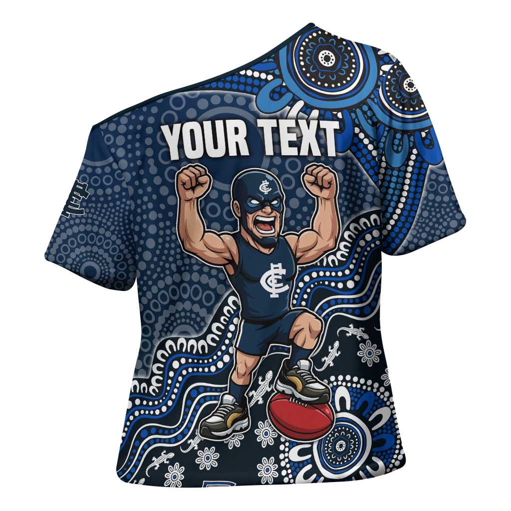 Personalized Carlton Blues Football Mascot Cross Shoulder Shirt Aboriginal Dot Art Style Vibrant Indigenous Pattern Design
