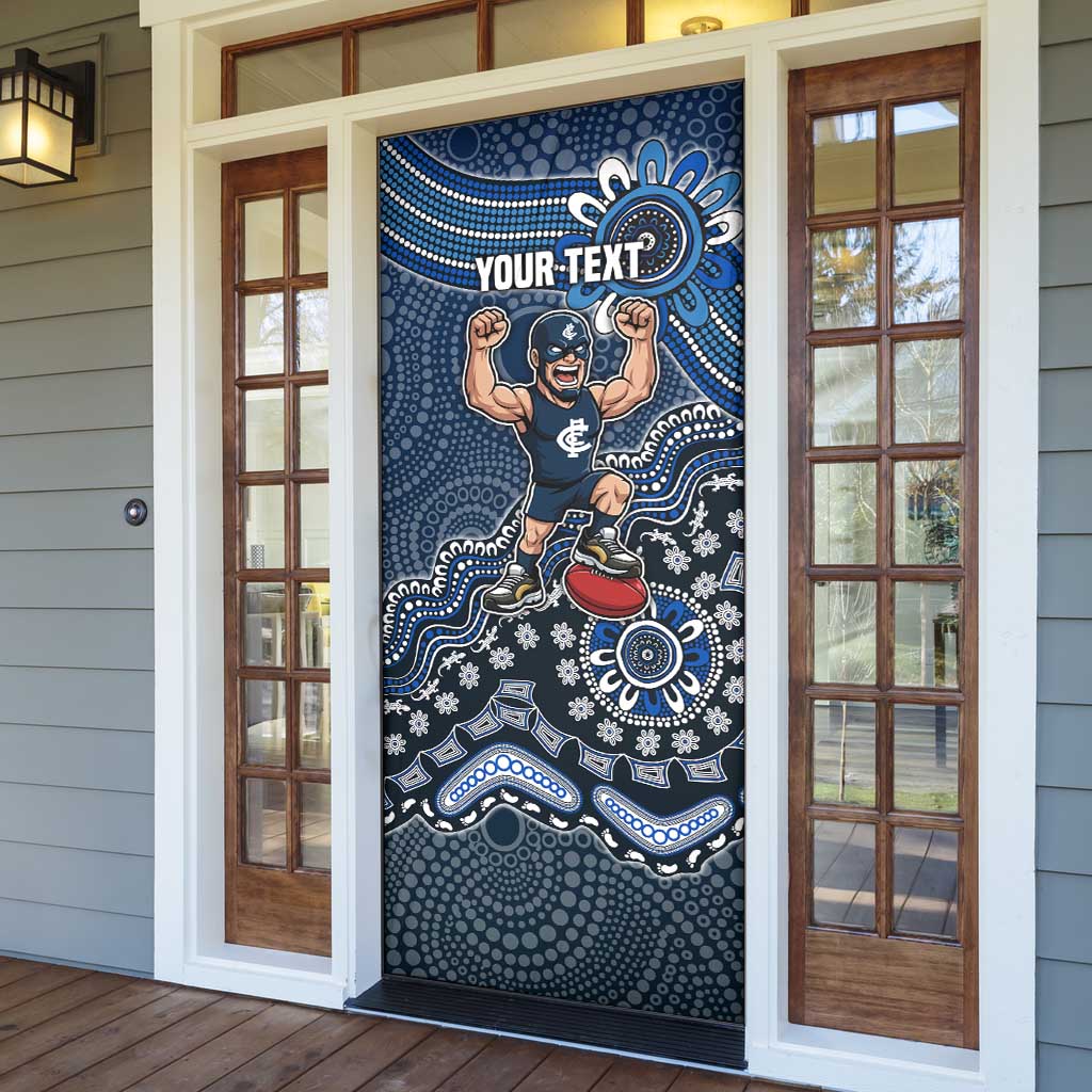 Personalized Carlton Blues Football Mascot Door Cover Aboriginal Dot Art Style Vibrant Indigenous Pattern Design