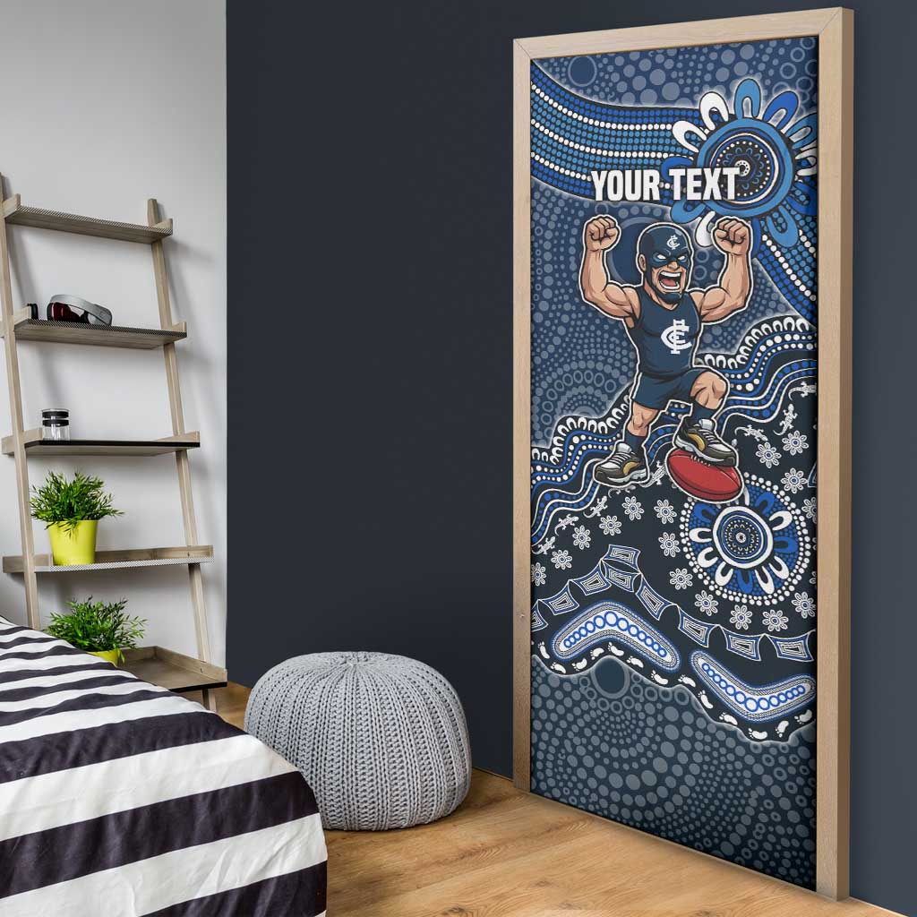Personalized Carlton Blues Football Mascot Door Cover Aboriginal Dot Art Style Vibrant Indigenous Pattern Design