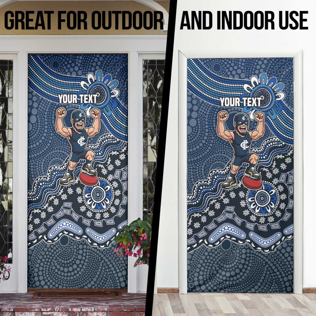 Personalized Carlton Blues Football Mascot Door Cover Aboriginal Dot Art Style Vibrant Indigenous Pattern Design