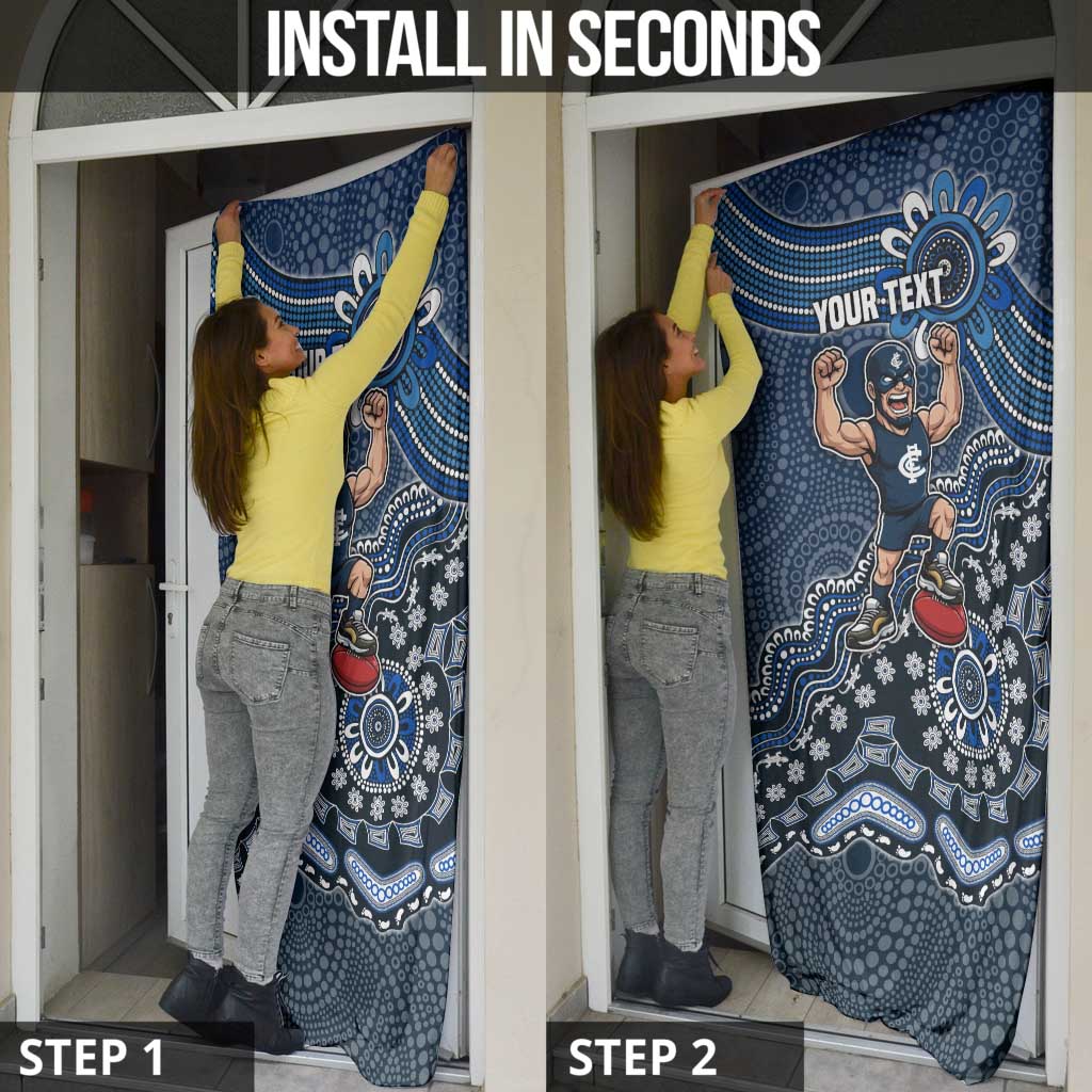 Personalized Carlton Blues Football Mascot Door Cover Aboriginal Dot Art Style Vibrant Indigenous Pattern Design