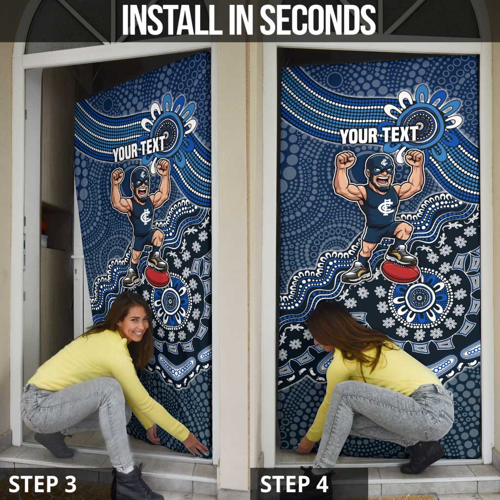 Personalized Carlton Blues Football Mascot Door Cover Aboriginal Dot Art Style Vibrant Indigenous Pattern Design