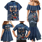 Personalized Carlton Blues Football Mascot Family Matching Mermaid Dress and Hawaiian Shirt Aboriginal Dot Art Style Vibrant Indigenous Pattern Design