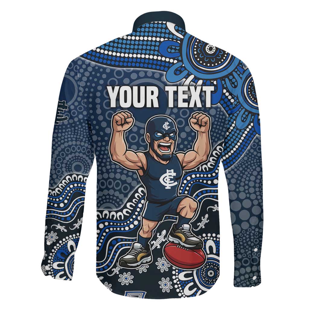 Personalized Carlton Blues Football Mascot Family Matching Off Shoulder Maxi Dress and Hawaiian Shirt Aboriginal Dot Art Style Vibrant Indigenous Pattern Design