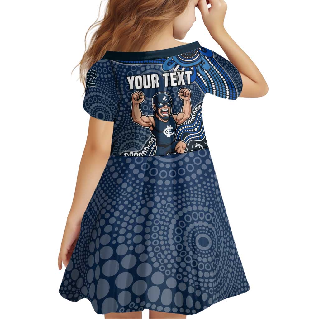 Personalized Carlton Blues Football Mascot Family Matching Off Shoulder Short Dress and Hawaiian Shirt Aboriginal Dot Art Style Vibrant Indigenous Pattern Design