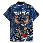 Personalized Carlton Blues Football Mascot Family Matching Off Shoulder Short Dress and Hawaiian Shirt Aboriginal Dot Art Style Vibrant Indigenous Pattern Design