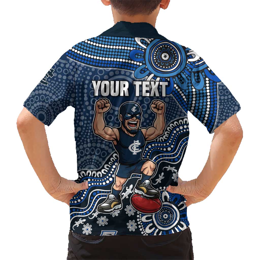 Personalized Carlton Blues Football Mascot Family Matching Summer Maxi Dress and Hawaiian Shirt Aboriginal Dot Art Style Vibrant Indigenous Pattern Design