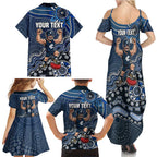 Personalized Carlton Blues Football Mascot Family Matching Summer Maxi Dress and Hawaiian Shirt Aboriginal Dot Art Style Vibrant Indigenous Pattern Design