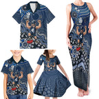 Personalized Carlton Blues Football Mascot Family Matching Tank Maxi Dress and Hawaiian Shirt Aboriginal Dot Art Style Vibrant Indigenous Pattern Design