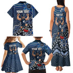 Personalized Carlton Blues Football Mascot Family Matching Tank Maxi Dress and Hawaiian Shirt Aboriginal Dot Art Style Vibrant Indigenous Pattern Design