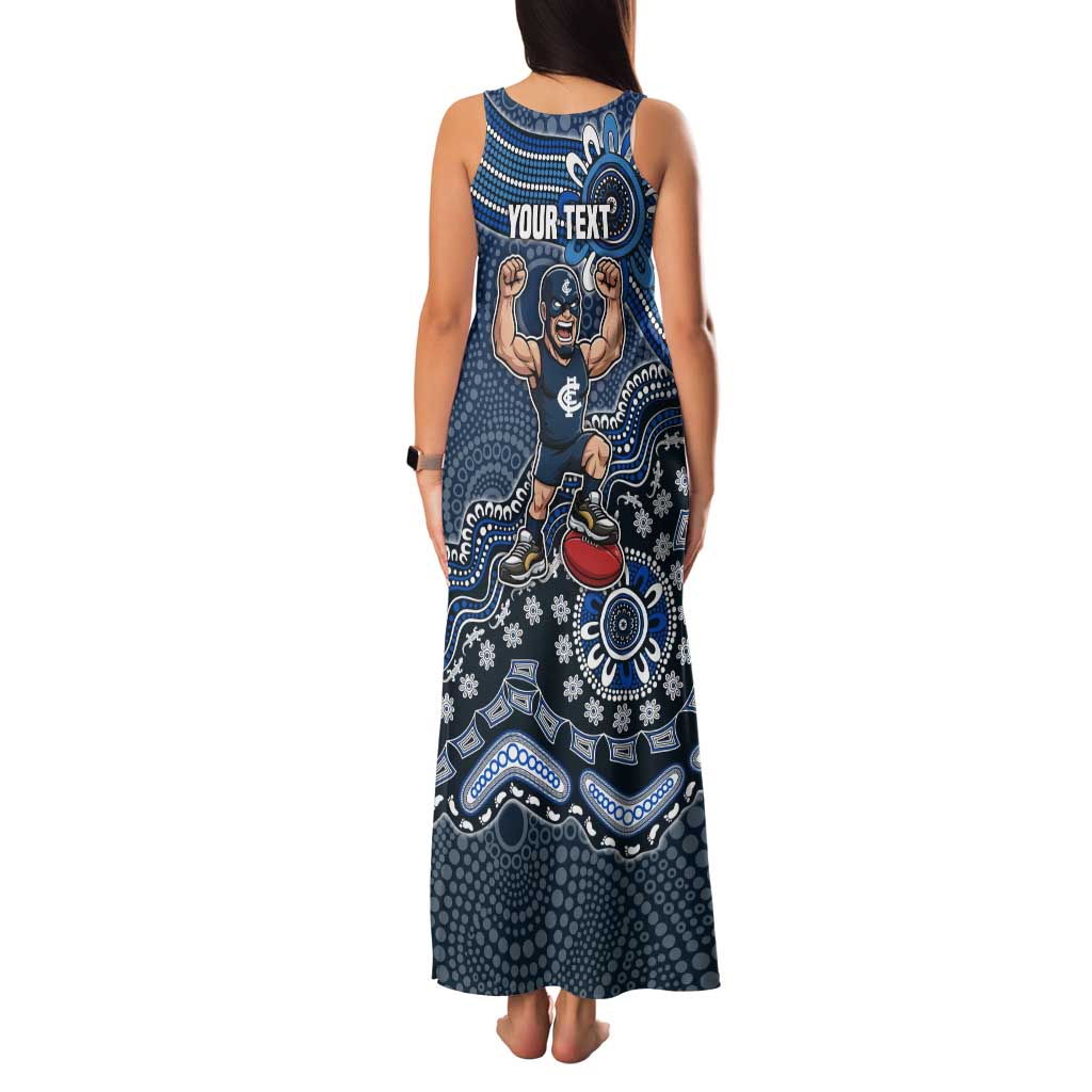 Personalized Carlton Blues Football Mascot Family Matching Tank Maxi Dress and Hawaiian Shirt Aboriginal Dot Art Style Vibrant Indigenous Pattern Design