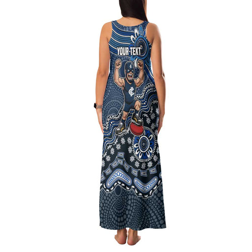 Personalized Carlton Blues Football Mascot Family Matching Tank Maxi Dress and Hawaiian Shirt Aboriginal Dot Art Style Vibrant Indigenous Pattern Design