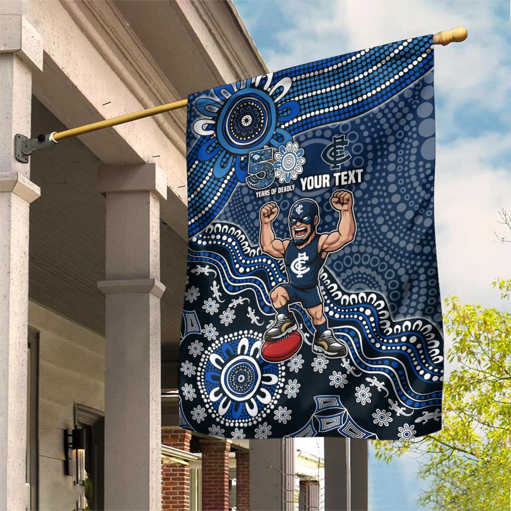 Personalized Carlton Blues Football Mascot Garden Flag Aboriginal Dot Art Style Vibrant Indigenous Pattern Design