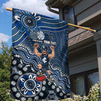 Personalized Carlton Blues Football Mascot Garden Flag Aboriginal Dot Art Style Vibrant Indigenous Pattern Design