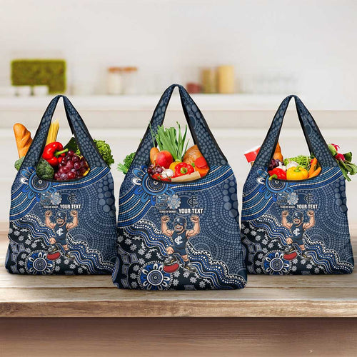 Personalized Carlton Blues Football Mascot Grocery Bag Aboriginal Dot Art Style Vibrant Indigenous Pattern Design