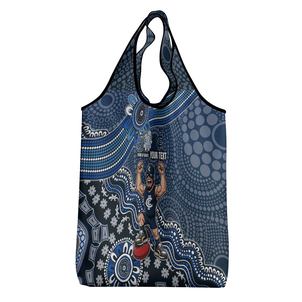 Personalized Carlton Blues Football Mascot Grocery Bag Aboriginal Dot Art Style Vibrant Indigenous Pattern Design