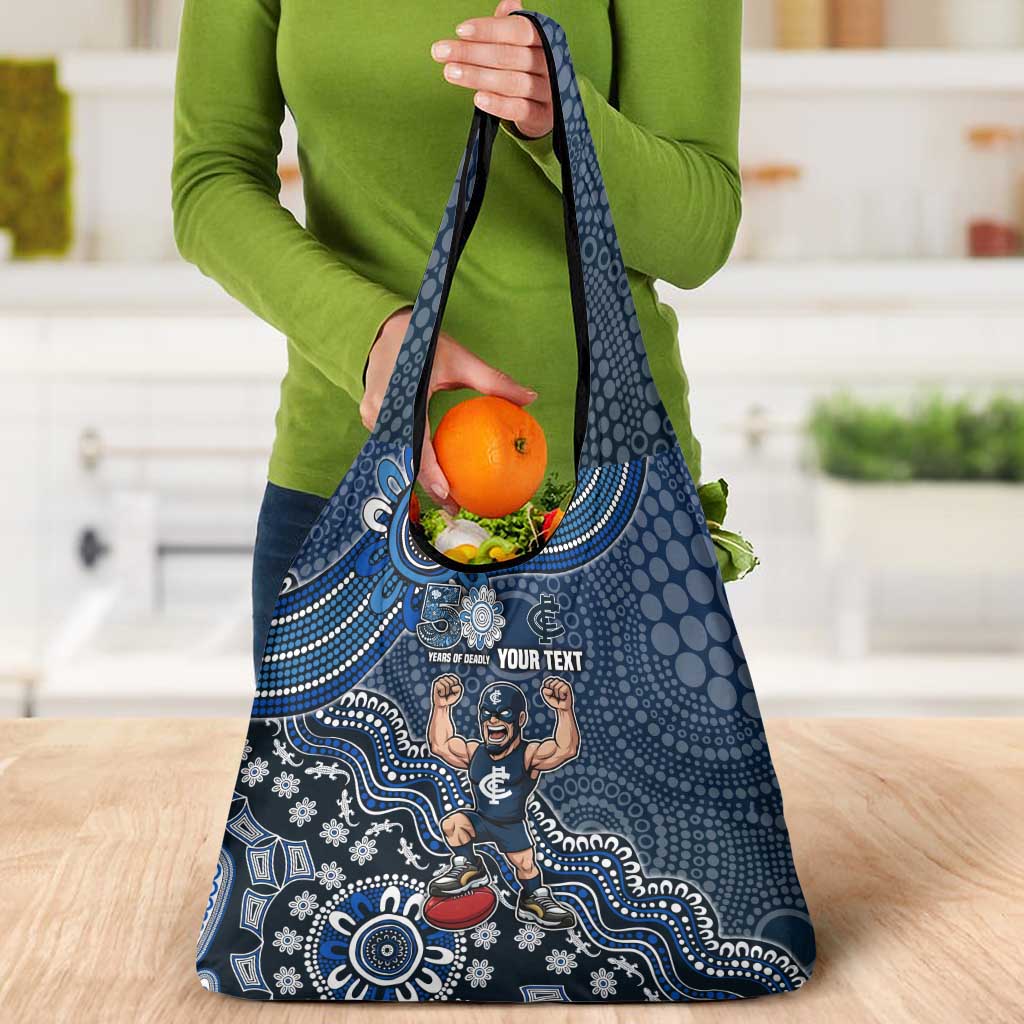 Personalized Carlton Blues Football Mascot Grocery Bag Aboriginal Dot Art Style Vibrant Indigenous Pattern Design