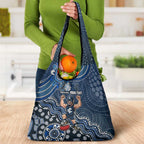 Personalized Carlton Blues Football Mascot Grocery Bag Aboriginal Dot Art Style Vibrant Indigenous Pattern Design