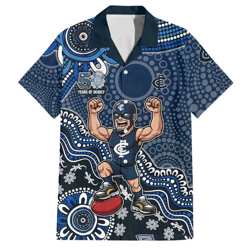 Personalized Carlton Blues Football Mascot Hawaiian Shirt Aboriginal Dot Art Style Vibrant Indigenous Pattern Design
