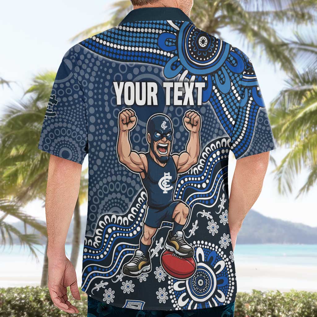 Personalized Carlton Blues Football Mascot Hawaiian Shirt Aboriginal Dot Art Style Vibrant Indigenous Pattern Design