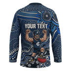 Personalized Carlton Blues Football Mascot Hockey Jersey Aboriginal Dot Art Style Vibrant Indigenous Pattern Design