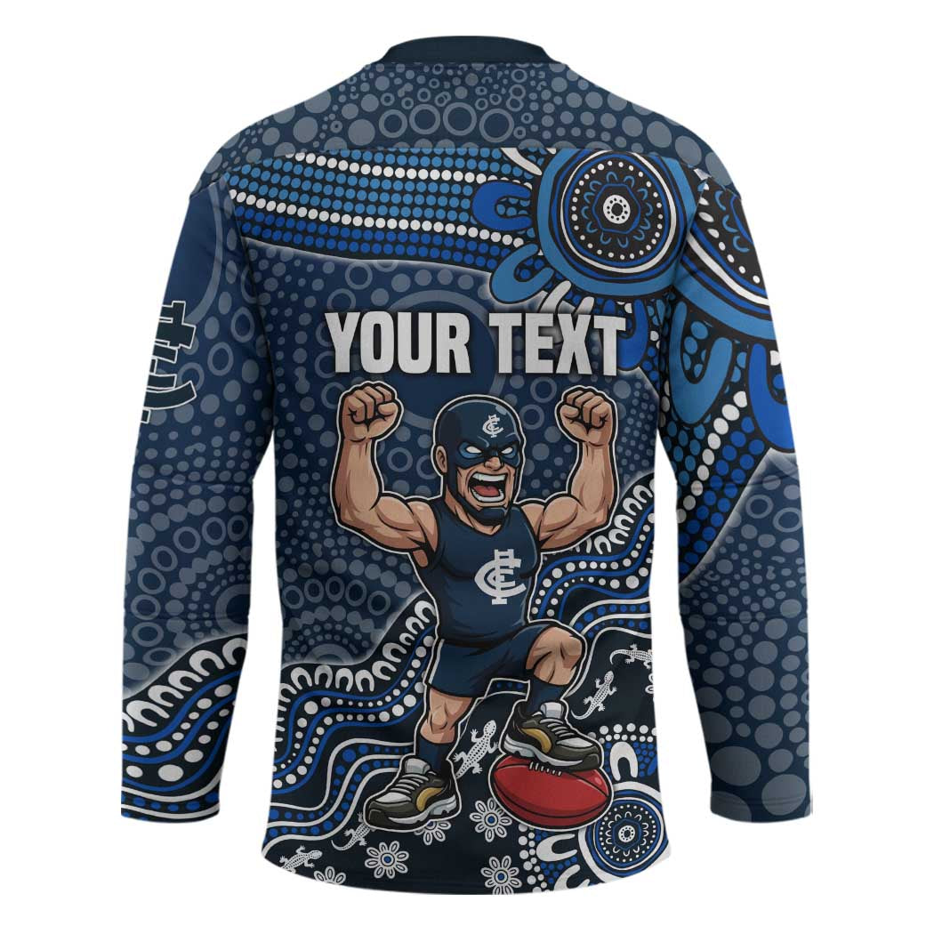 Personalized Carlton Blues Football Mascot Hockey Jersey Aboriginal Dot Art Style Vibrant Indigenous Pattern Design