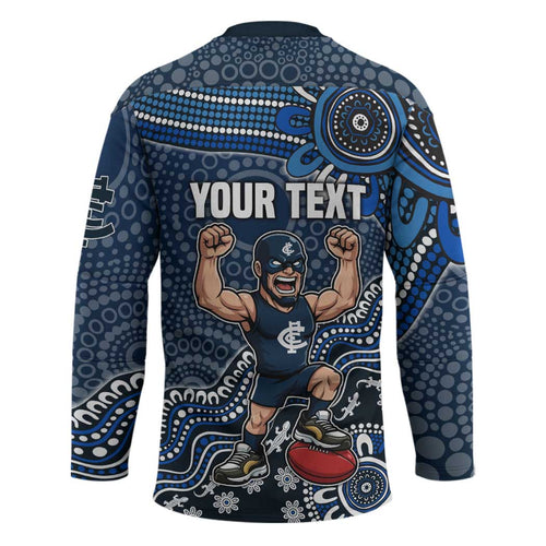 Personalized Carlton Blues Football Mascot Hockey Jersey Aboriginal Dot Art Style Vibrant Indigenous Pattern Design
