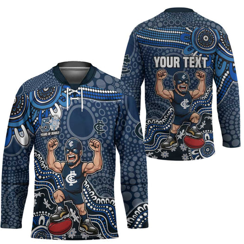 Personalized Carlton Blues Football Mascot Hockey Jersey Aboriginal Dot Art Style Vibrant Indigenous Pattern Design