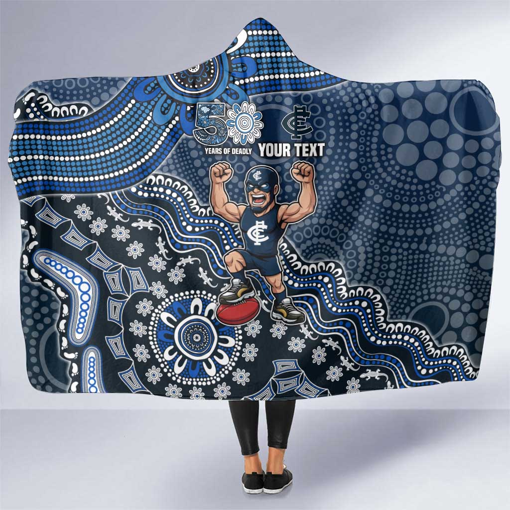 Personalized Carlton Blues Football Mascot Hooded Blanket Aboriginal Dot Art Style Vibrant Indigenous Pattern Design