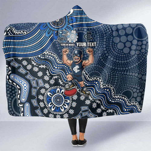Personalized Carlton Blues Football Mascot Hooded Blanket Aboriginal Dot Art Style Vibrant Indigenous Pattern Design