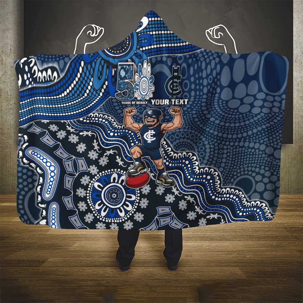 Personalized Carlton Blues Football Mascot Hooded Blanket Aboriginal Dot Art Style Vibrant Indigenous Pattern Design