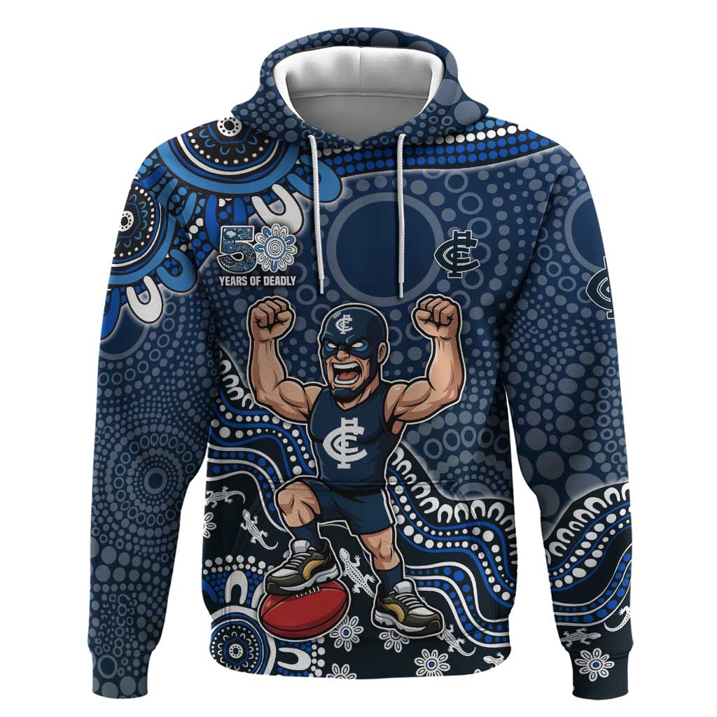 Personalized Carlton Blues Football Mascot Hoodie Aboriginal Dot Art Style Vibrant Indigenous Pattern Design