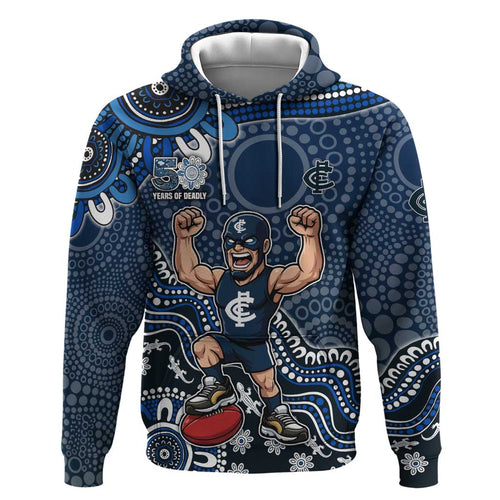 Personalized Carlton Blues Football Mascot Hoodie Aboriginal Dot Art Style Vibrant Indigenous Pattern Design