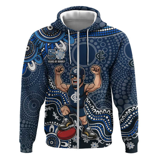 Personalized Carlton Blues Football Mascot Hoodie Aboriginal Dot Art Style Vibrant Indigenous Pattern Design