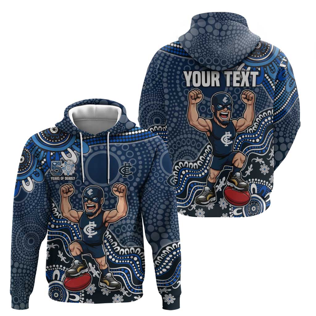Personalized Carlton Blues Football Mascot Hoodie Aboriginal Dot Art Style Vibrant Indigenous Pattern Design