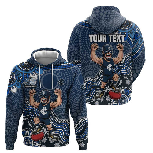 Personalized Carlton Blues Football Mascot Hoodie Aboriginal Dot Art Style Vibrant Indigenous Pattern Design