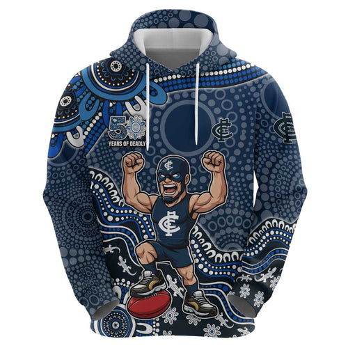 Personalized Carlton Blues Football Mascot Hoodie Aboriginal Dot Art Style Vibrant Indigenous Pattern Design