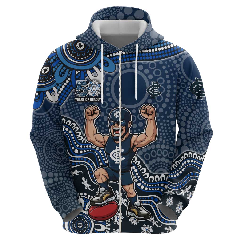 Personalized Carlton Blues Football Mascot Hoodie Aboriginal Dot Art Style Vibrant Indigenous Pattern Design