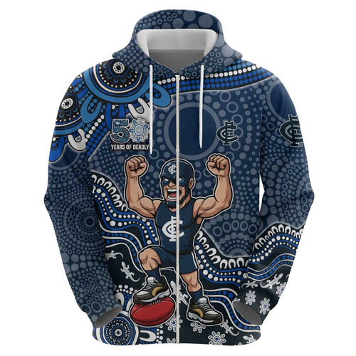 Personalized Carlton Blues Football Mascot Hoodie Aboriginal Dot Art Style Vibrant Indigenous Pattern Design