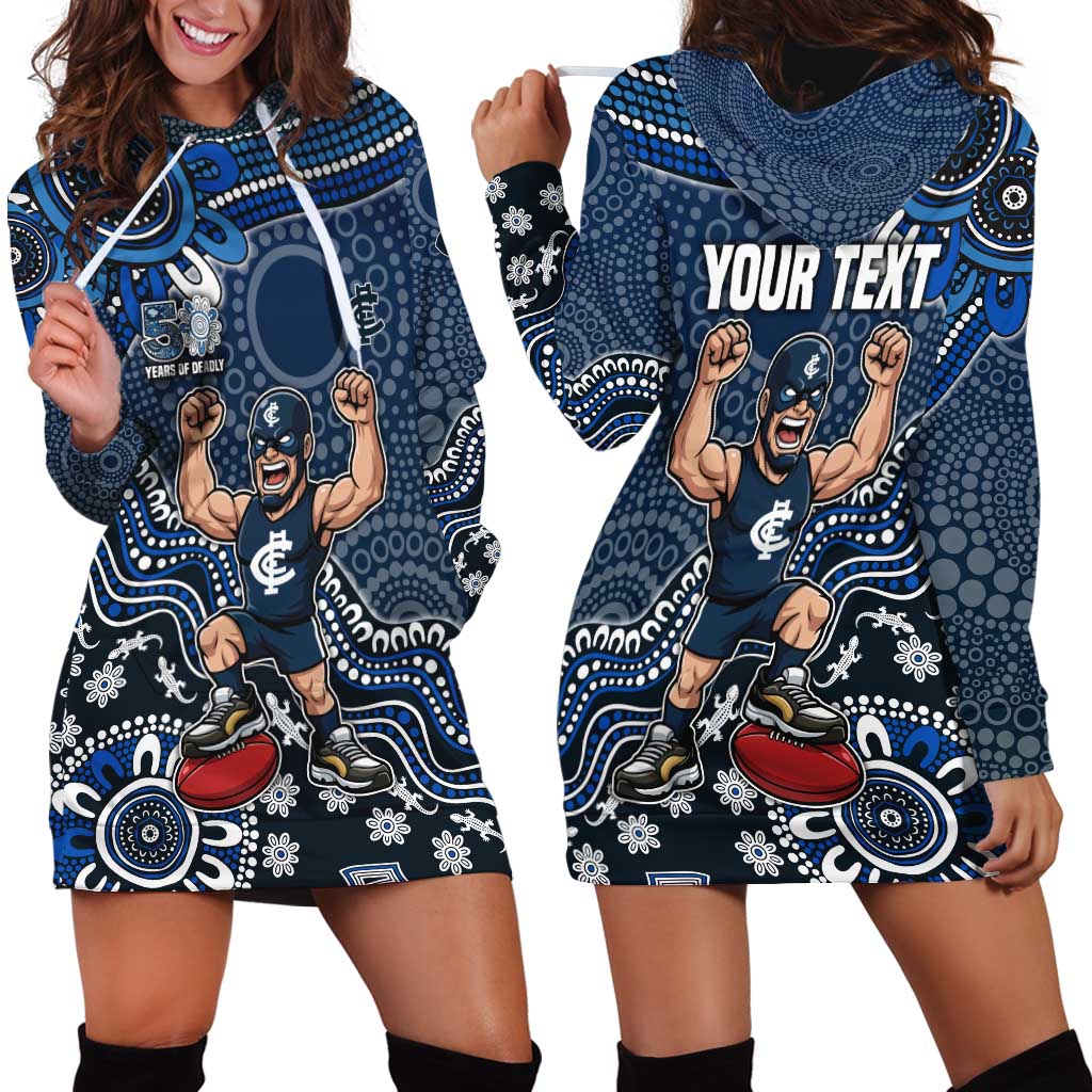Personalized Carlton Blues Football Mascot Hoodie Dress Aboriginal Dot Art Style Vibrant Indigenous Pattern Design
