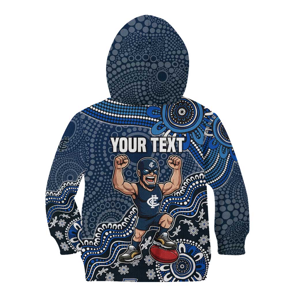 Personalized Carlton Blues Football Mascot Kid Hoodie Aboriginal Dot Art Style Vibrant Indigenous Pattern Design