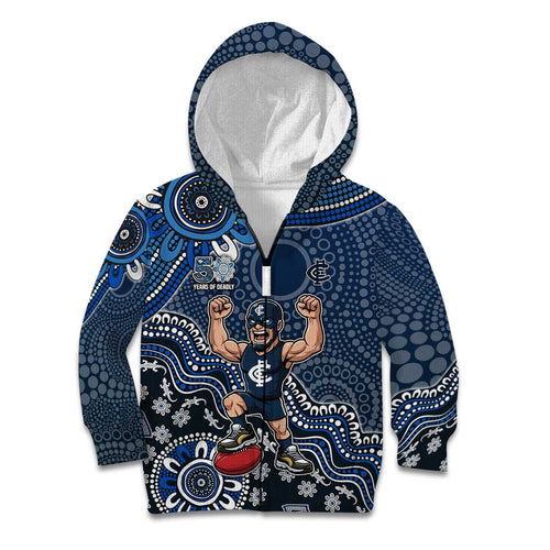 Personalized Carlton Blues Football Mascot Kid Hoodie Aboriginal Dot Art Style Vibrant Indigenous Pattern Design