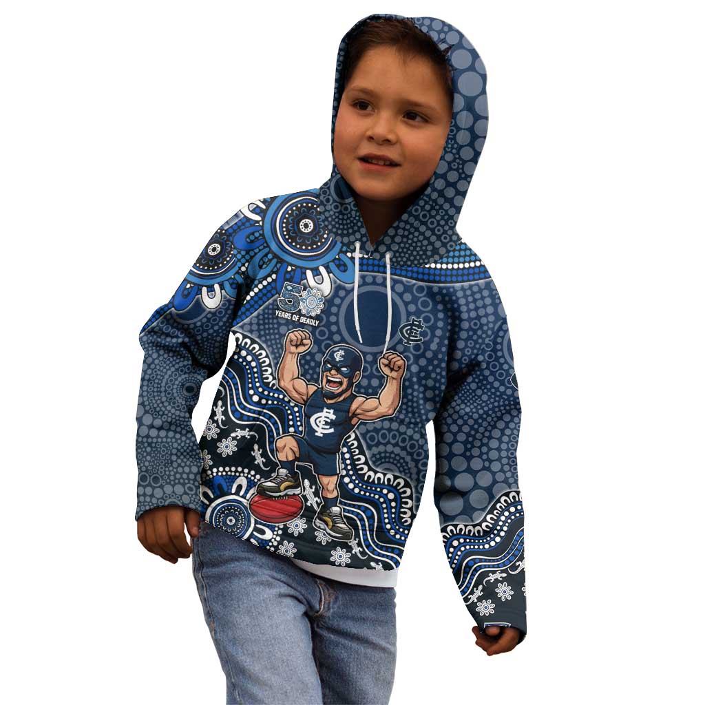 Personalized Carlton Blues Football Mascot Kid Hoodie Aboriginal Dot Art Style Vibrant Indigenous Pattern Design