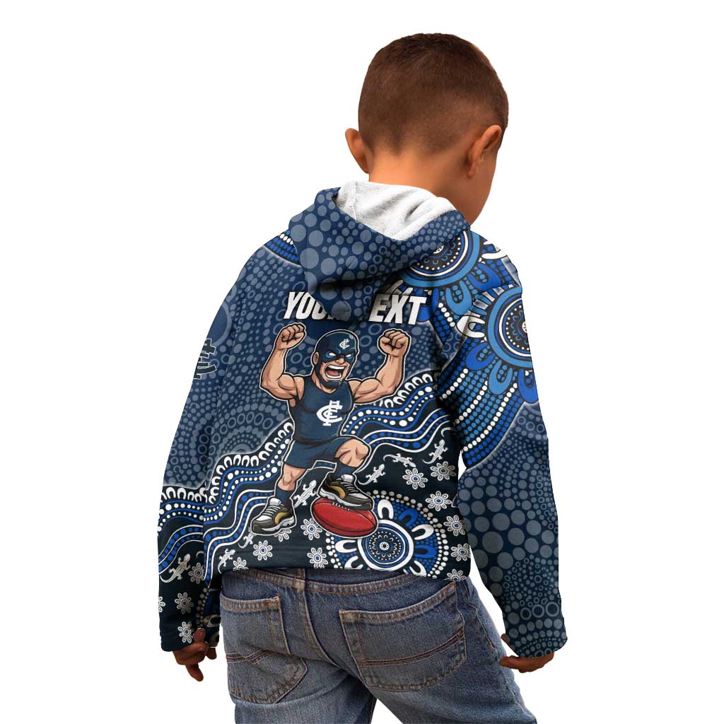 Personalized Carlton Blues Football Mascot Kid Hoodie Aboriginal Dot Art Style Vibrant Indigenous Pattern Design