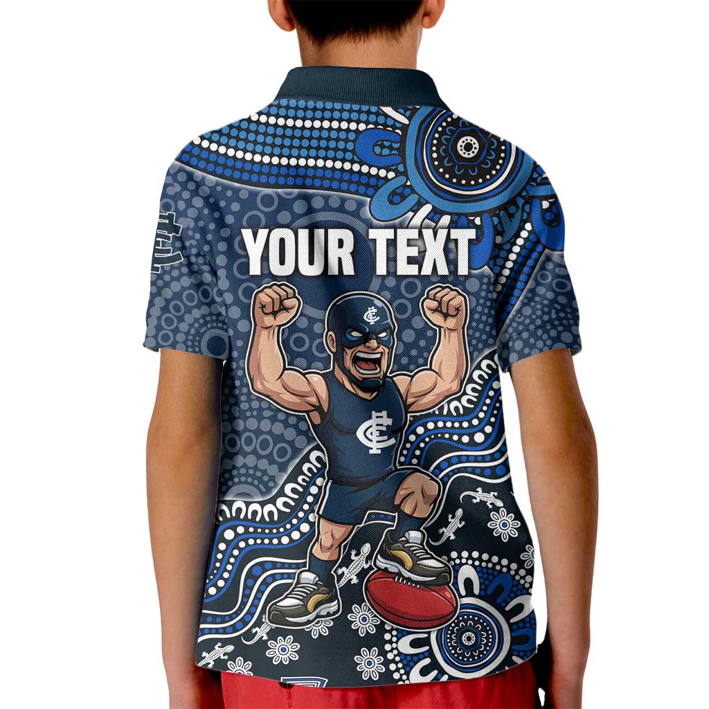 Personalized Carlton Blues Football Mascot Kid Polo Shirt Aboriginal Dot Art Style Vibrant Indigenous Pattern Design