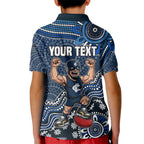 Personalized Carlton Blues Football Mascot Kid Polo Shirt Aboriginal Dot Art Style Vibrant Indigenous Pattern Design