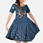 Personalized Carlton Blues Football Mascot Kid Short Sleeve Dress Aboriginal Dot Art Style Vibrant Indigenous Pattern Design
