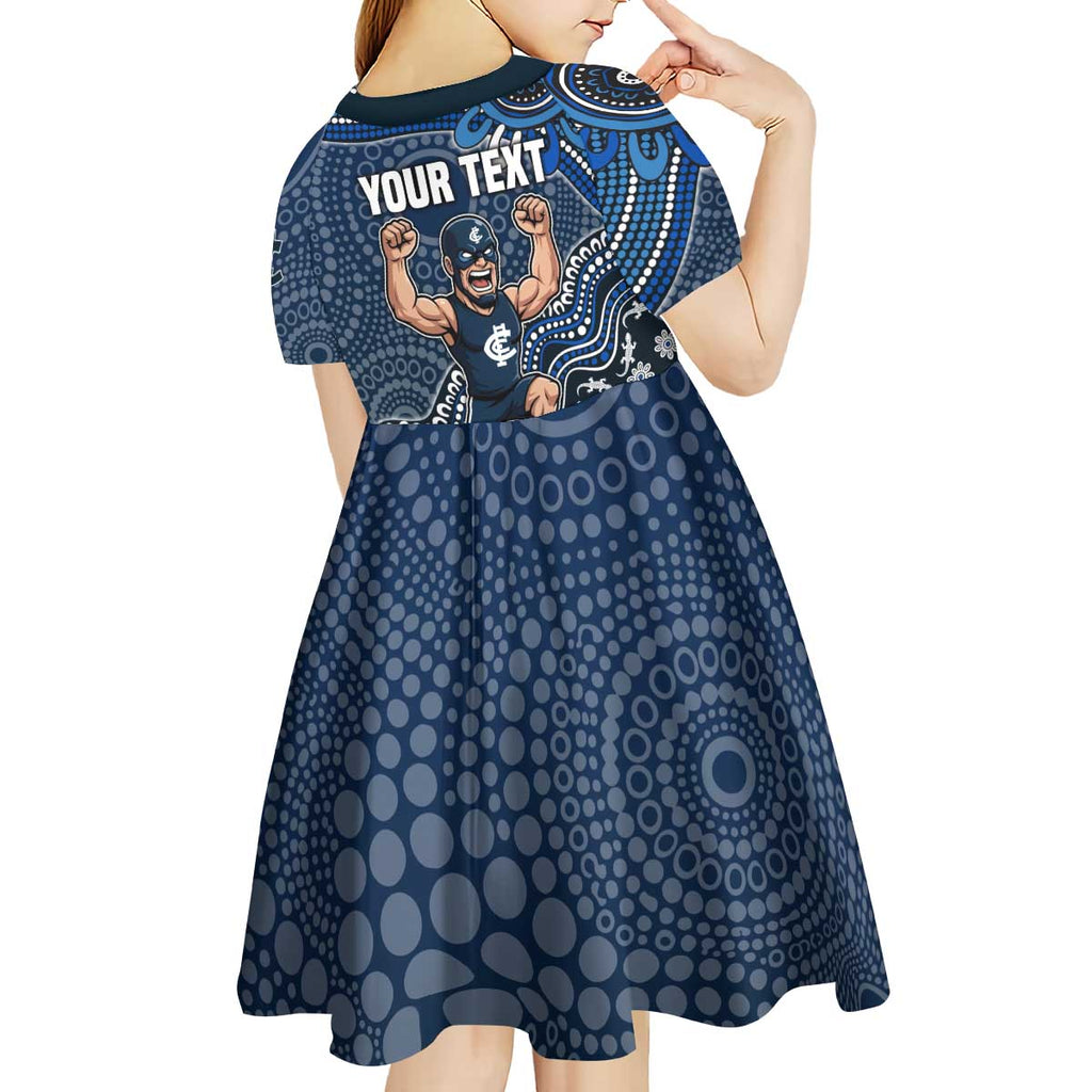 Personalized Carlton Blues Football Mascot Kid Short Sleeve Dress Aboriginal Dot Art Style Vibrant Indigenous Pattern Design
