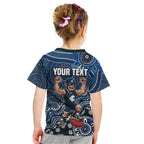Personalized Carlton Blues Football Mascot Kid T Shirt Aboriginal Dot Art Style Vibrant Indigenous Pattern Design